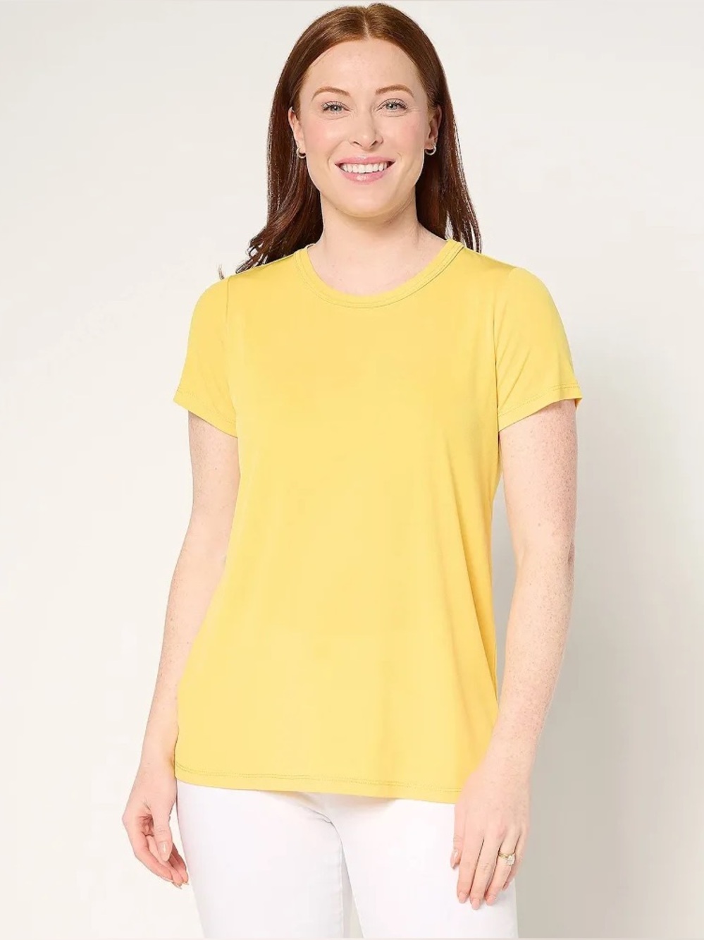 Susan Graver Modern Essentials Liquid Knit Crew-Neck Top in Yellow | Size XLP